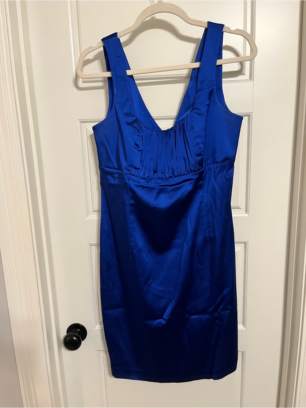 Calvin Klein Royal Blue Satin Midi Sheath Dress